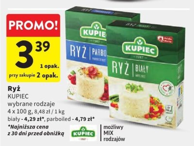 Ryż KUPIEC różne rodzaje biały, parboiled 4x100g promocja w Intermarche
