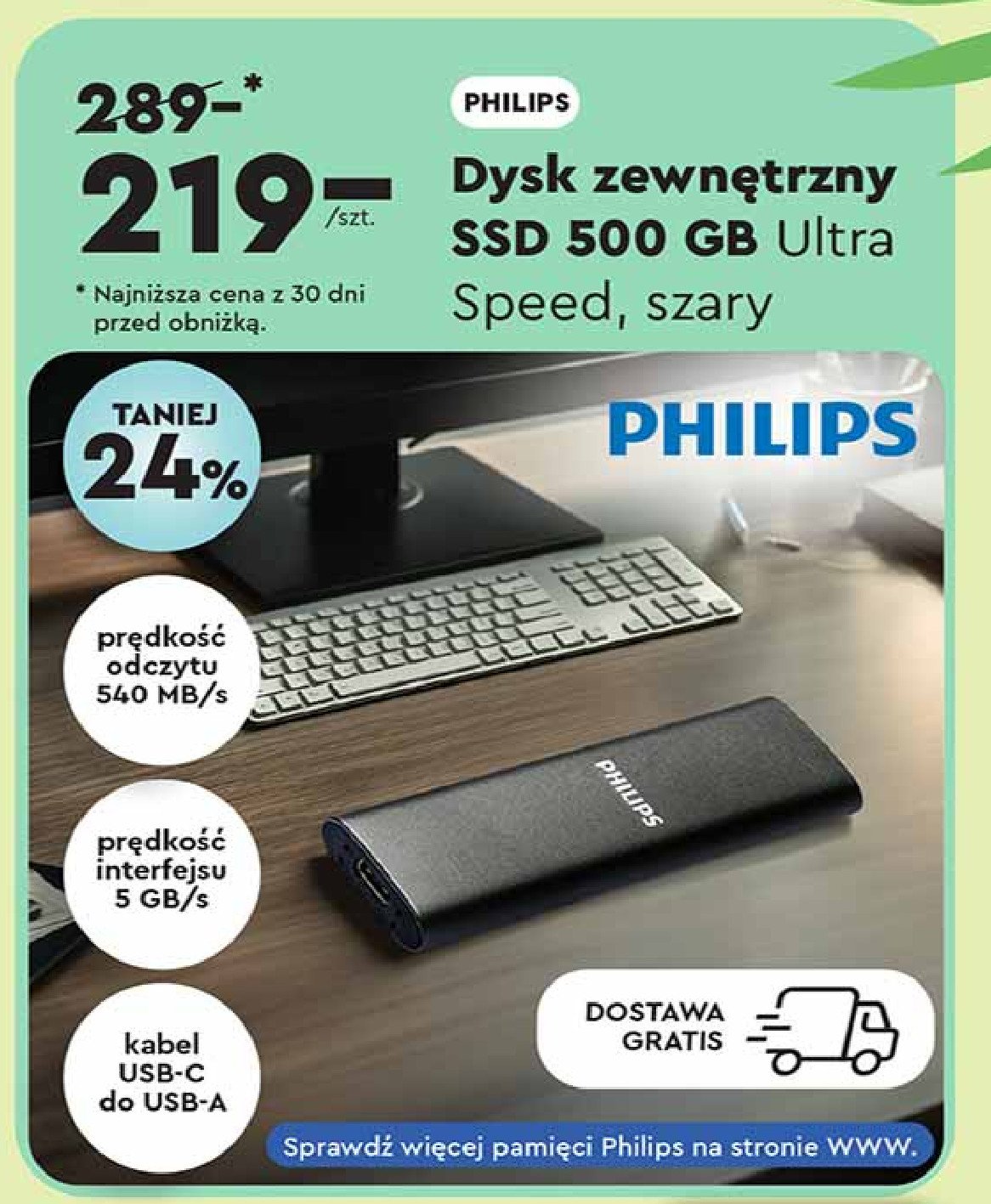 Dysk zewnętrzny ssd 500 gb Philips promocja