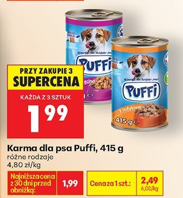 Karma dla psa Puffi 415g różne rodzaje promocja w Biedronka