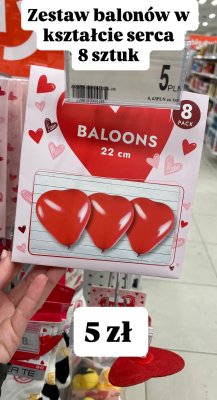 Zestaw balonów w kształcie serca 22 cm, 8 szt. promocja w Dealz