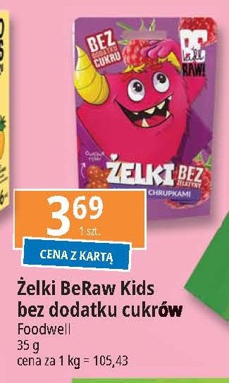 Żelki o smaku malina z chrupkami Be raw! promocja