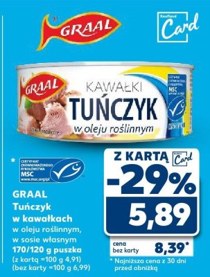 Tuńczyk w kawałkach w oleju roślinnym, w sosie własnym promocja w Kaufland