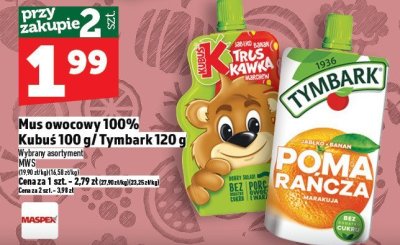 Mus owocowy Tymbark 120 g promocja w TOPAZ