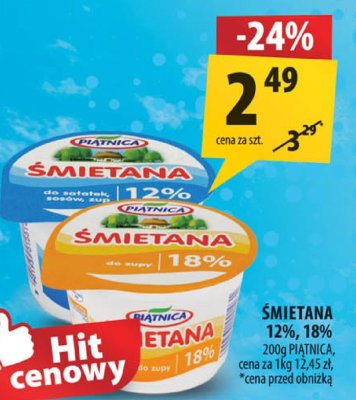 Śmietana 12%, 18% Piątnica promocja w Arhelan