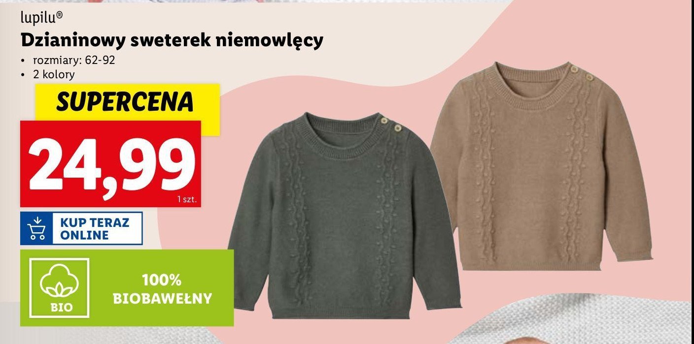 Sweterek niemowlęcy rozm. 62-92 Lupilu promocja w Lidl