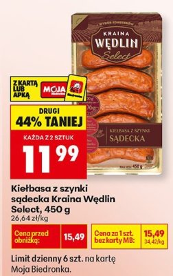 Kiełbasa z szynki sądecka Kraina Wędlin Select, 450 g promocja w Biedronka