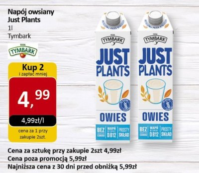 Napój owsiany Just Plants Owies promocja w Market Point