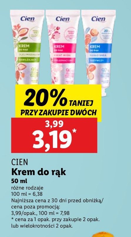 Krem do rąk nawilżający Cien promocja w Lidl