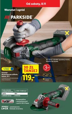Szlifierka kątowa akumulatorowa Parkside, 20 V promocja w Lidl