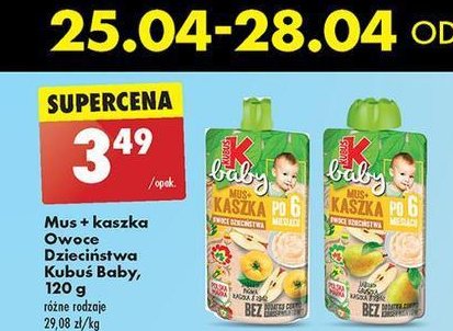 Mus jabłko-morela+kaszka Kubuś baby promocja w Biedronka