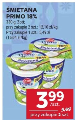Śmietana Primo 18% Zott promocja w Stokrotka