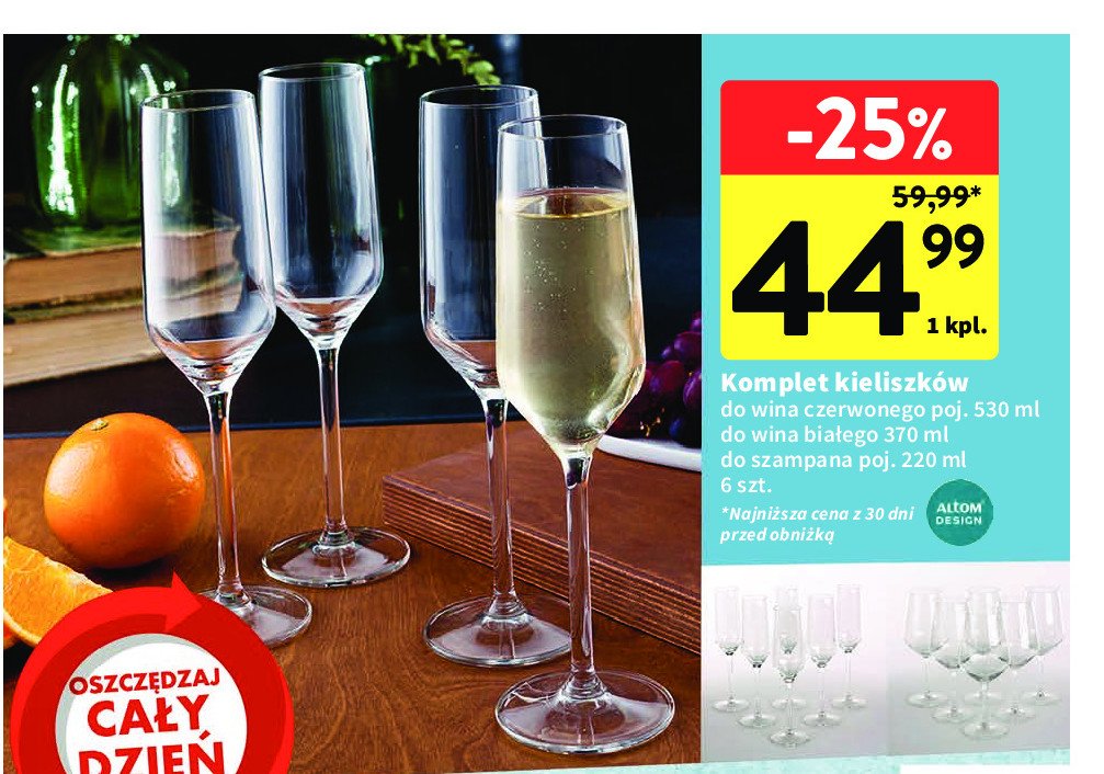 Komplet kieliszk贸w do szampana 220 ml Altom promocja