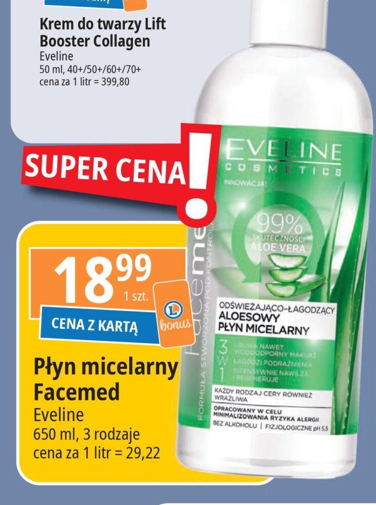 Płyn micelarny odświeżająco-łagodzący aloesowy Eveline facemed+ promocja