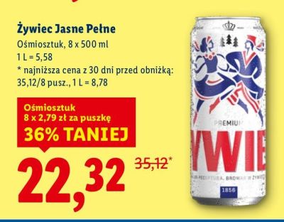 Piwo Żywiec Jasne Pełne 8-pak promocja w Lidl