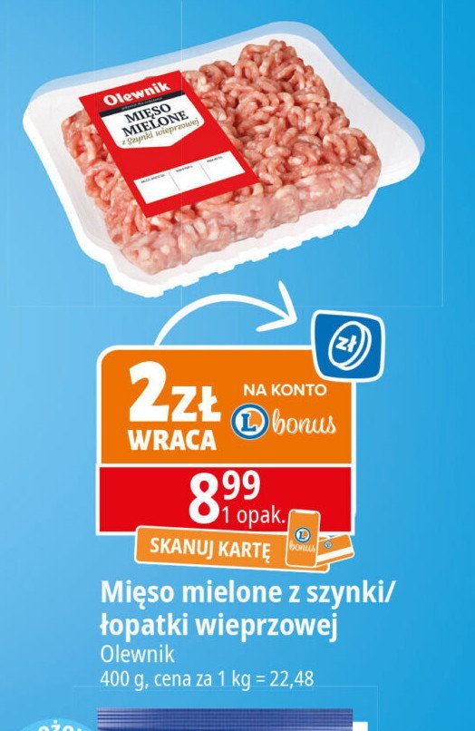 Mięso mielone wieprzowe z łopatki Olewnik promocja w Leclerc