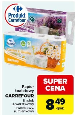 Papier toaletowy CARREFOUR 8 rolek 3-warstwowy lawendowy, rumiankowy promocja w Carrefour Market