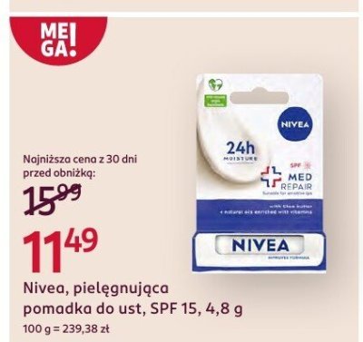 Pielęgnująca pomadka do ust SPF 15 Nivea promocja w Rossmann