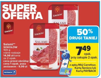Salami SOKOŁÓW różne rodzaje promocja w Carrefour
