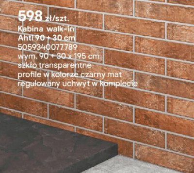 Kabina walk-in Ahti 90+30 cm promocja w Castorama