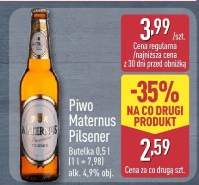 Piwo Maternus Pilsener butelka 500 ml alk. 4.9% promocja w Aldi