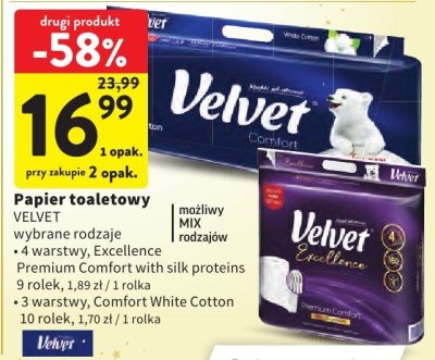 Papier toaletowy VELVET, wybrane rodzaje promocja w Intermarche