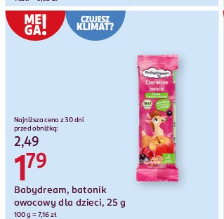 Baton o smaku czerwonych owoców Babydream promocja w Rossmann