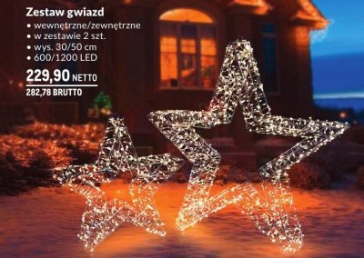 Zestaw gwiazd świetlny wewnętrzny/zewnętrzny 2 szt. wys. 30/50 cm, 600/1200 LED promocja w Makro