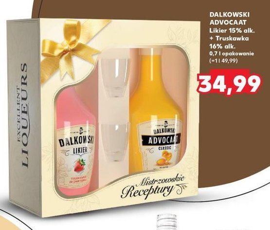 Likier classic + likier truskawka + kieliszki DALKOWSKI ADVOCAAT promocja w Kaufland