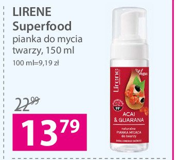 Naturalna pianka myjąca do twarzy acai & guarana Lirene superfood for skin promocja