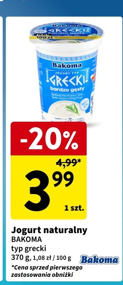 Jogurt naturalny Bakoma grecki promocja w Intermarche