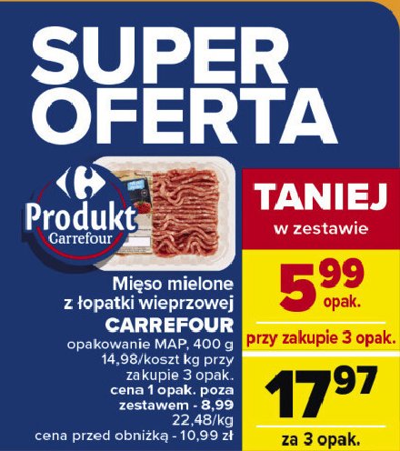 Mięso mielone z łopatki wieprzowej Carrefour targ świeżości promocja