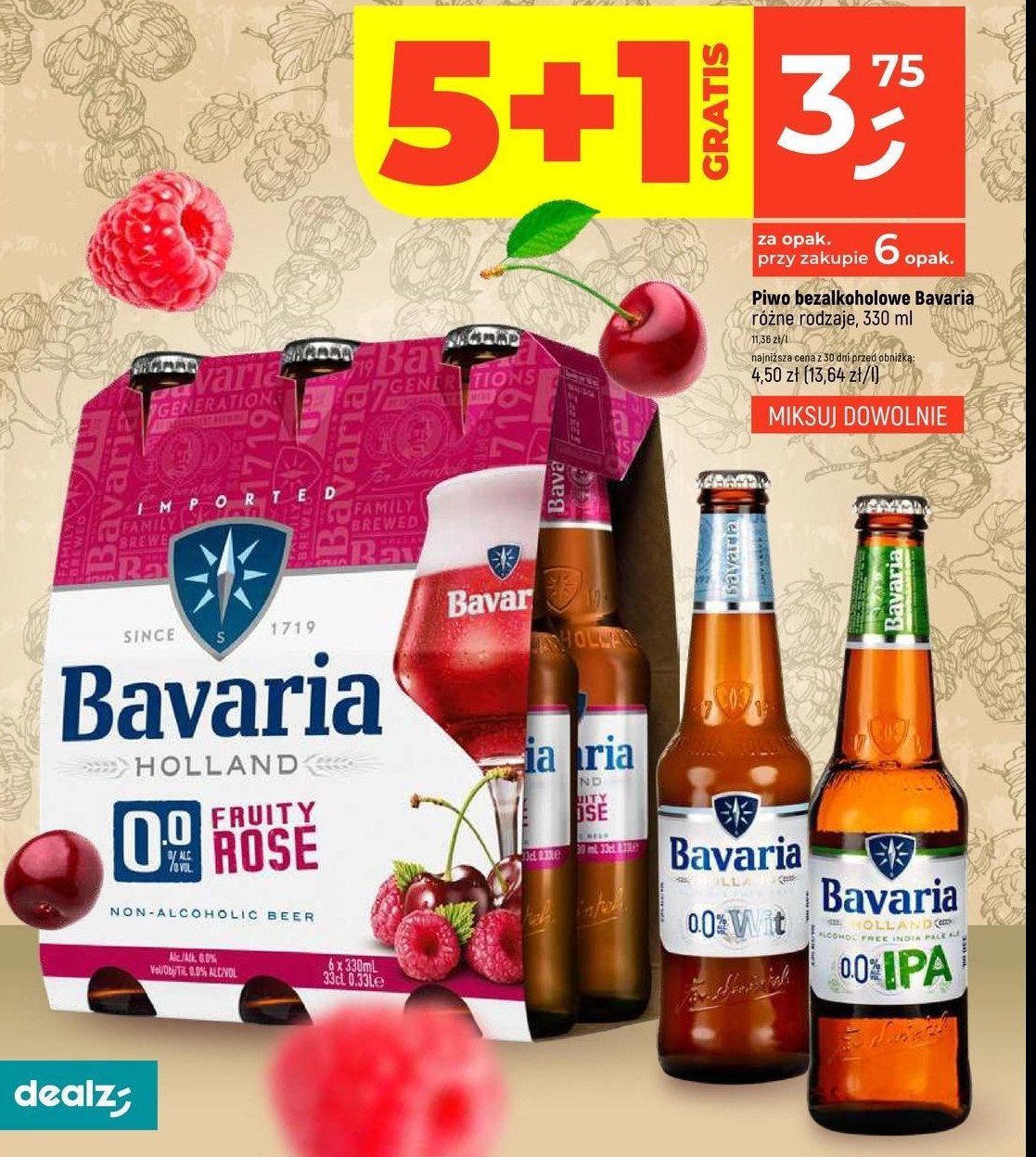 Piwo BAVARIA 0.0% IPA promocja w Dealz