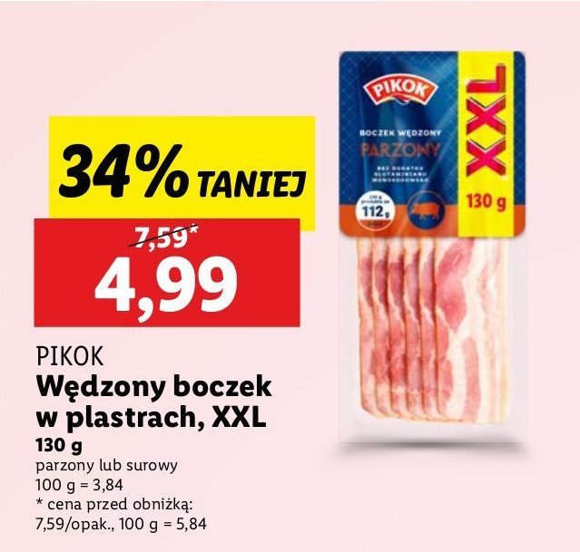 Boczek parzowny wędzony w plastrach Pikok promocja w Lidl