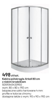 Kabina prysznicowa Arkell półokrągła 80 cm z niskim brodzikiem promocja w Castorama