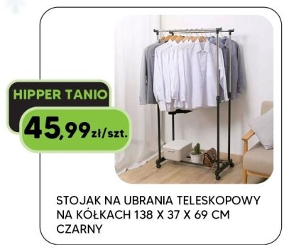 Stojak na ubrania teleskopowy na kółkach 138 x 37 x 69 cm czarny promocja w HIPPER.pl