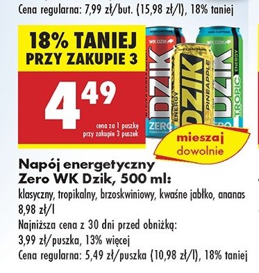 Napój energetyczny zero kalorii sour apple WK DZIK promocja w Biedronka