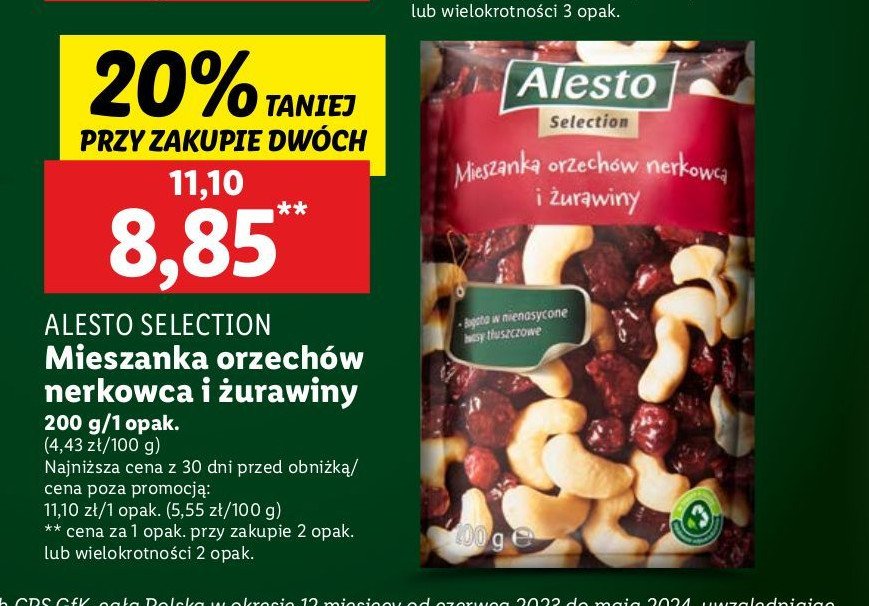 Mieszanka żurawiny i orzechów nerkowca Alesto promocja