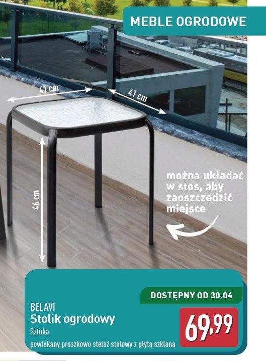 Stolik stalowy z płytą szklaną 41 x 41 x 46 cm BELAVI promocja w Aldi