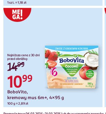 Kremowy mus truskawka i banan Bobovita cocomi! promocja w Rossmann