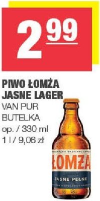 Piwo Łomża Jasne Lager Van Pur butelka promocja w SPAR