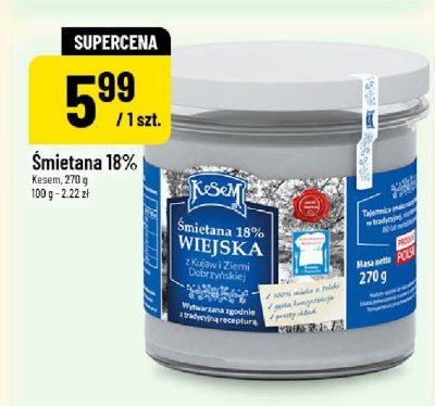 Śmietana 18% Wiejska z Kujaw i Ziemi Dobrzyrńskiej promocja w POLOmarket