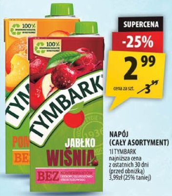 Napój jabłko-wiśnia Tymbark (cały asortyment) promocja w Arhelan