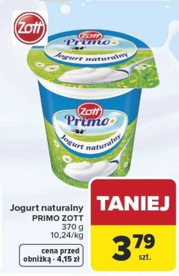 Jogurt naturalny Primo 370 g Zott promocja w Carrefour Market