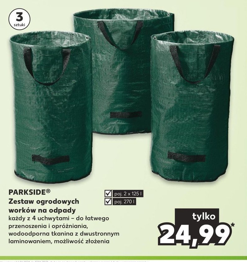 Zestaw worków ogrodowych 270 l + 2 x 125 l Parkside promocja