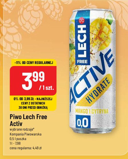 Piwo Lech free active hydrate mango i cytryna promocja