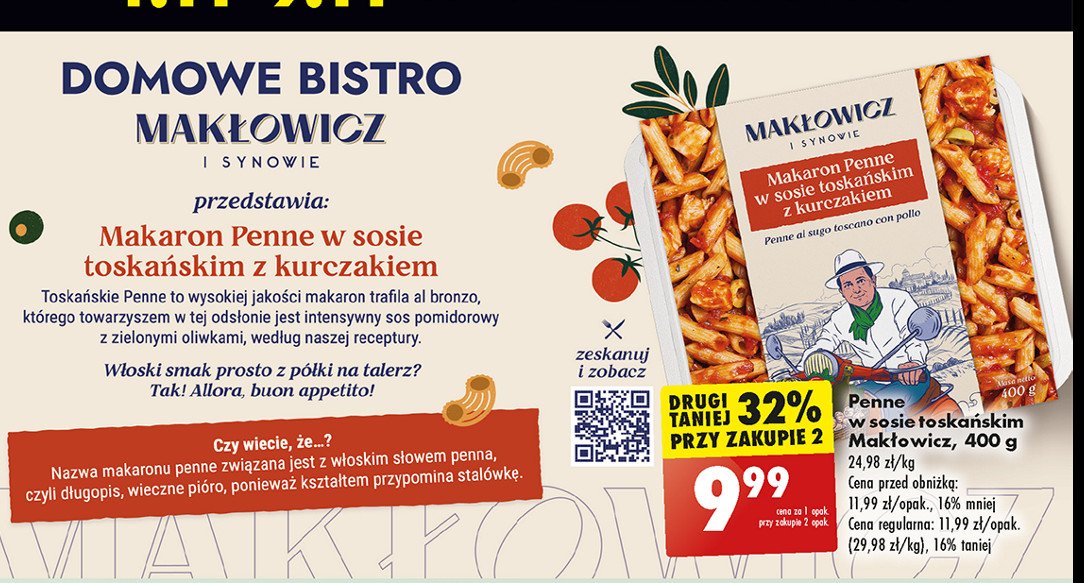 Makaron penne w sosie toskańskim z kurczakiem Makłowicz i synowie promocja