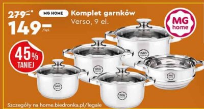 Komplet garnków MG HOME Verso 9 el. promocja w Biedronka