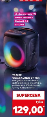Głośnik CUBEZO BT TWS do 6 godzin pracy na baterii, szybkie ładowanie przez USB-C, podświetlenie RGB 14 w większej oprawy, funkcja karaoke Tracer promocja w Kaufland