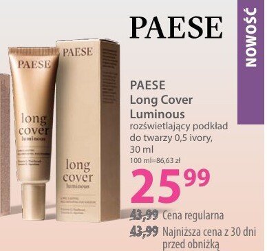 Podkład do twarzy PAESE Long Cover Luminous Longwear Foundation podkład do twarzy 0.5 Ivory promocja w Hebe