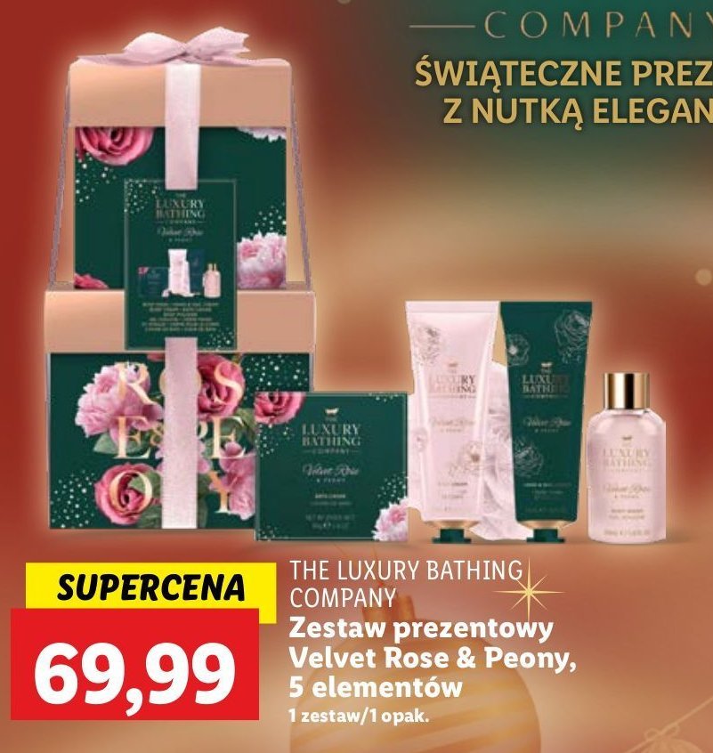 Zestaw prezentowy velvet rose & peony: żel pod prysznic 50 ml + krem do ciała 50 ml + krem do rąk 50 ml + kawior do kąpieli 80 g + gąbka The luxury bathing promocja